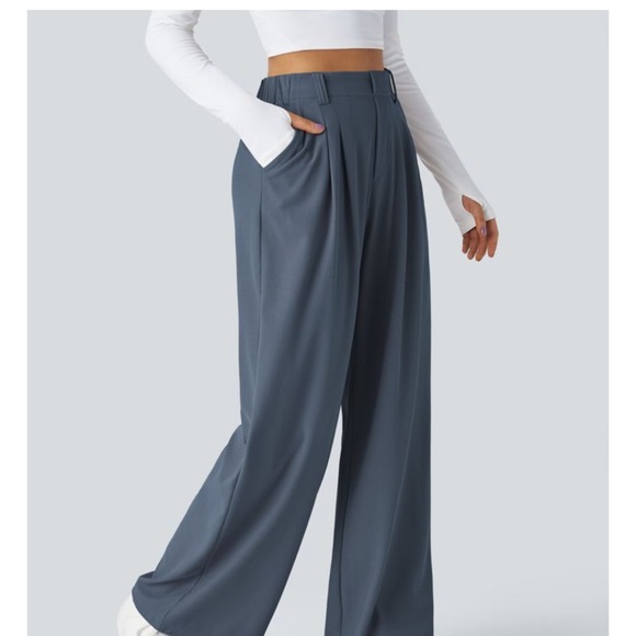 HALARA Pleated High-Waist Wide Leg Trousers in Slate - Picture 6 of 7